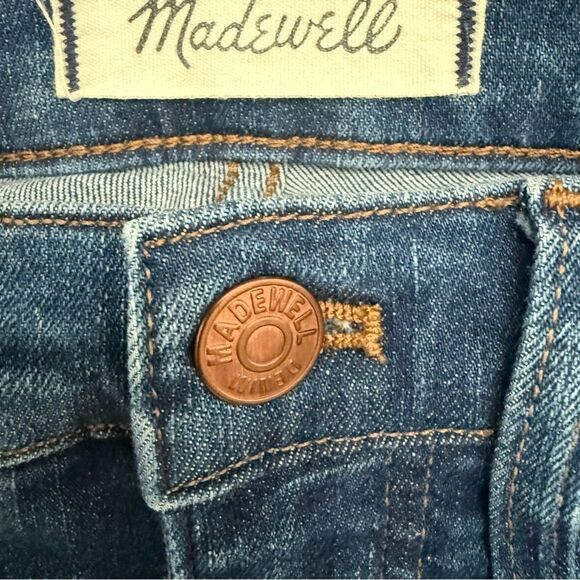 Madewell 9” High Skinny Blue Jeans Blue with Tapered Distressed Bottom - Picture 3 of 10